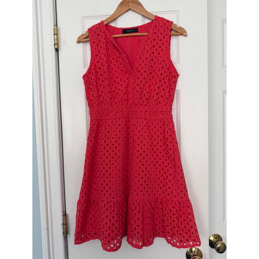 Zesica Pink Eyelet Sleeveless Knee Length V-Neck Summer Dress Summer Casual M